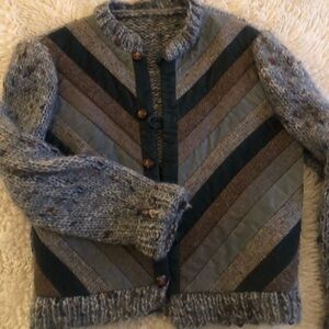 Vintage knit sweater jacket. Beautiful patchwork on front!